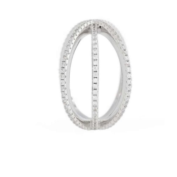 New Silver Cubic Zirconia Pavé Criss Cross Ring Sz 6 - Picture 2 of 4